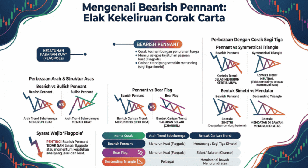 Perbezaan Corak Bearish Pennant Dengan Corak Lain