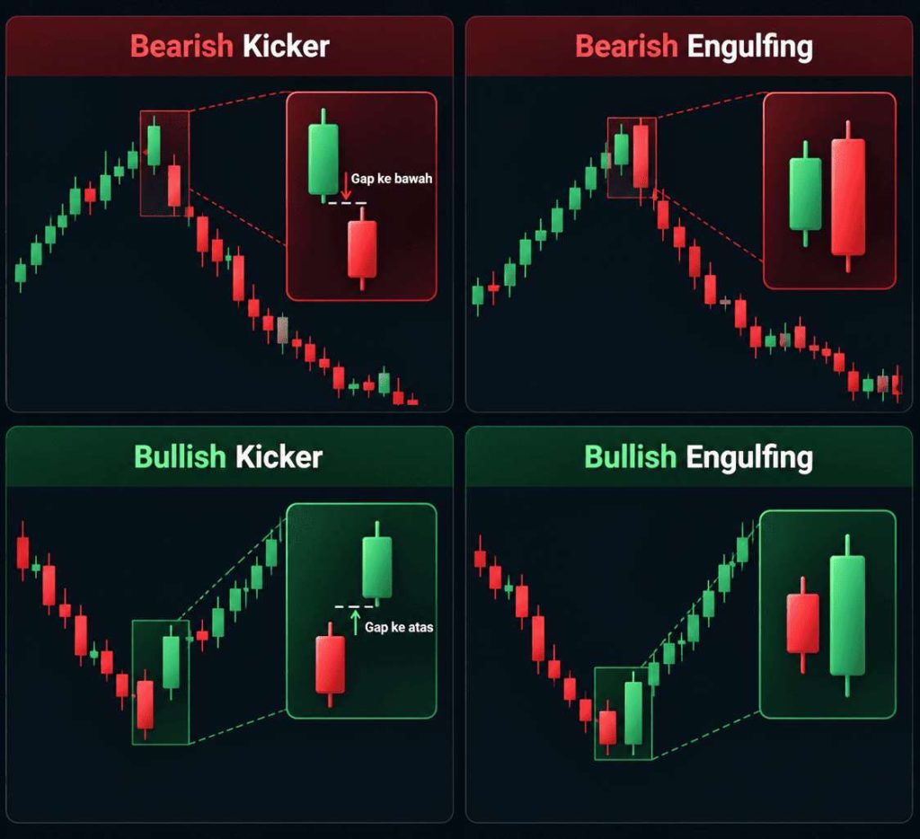 Bullish and Bearish Kicker Vs Engulfing